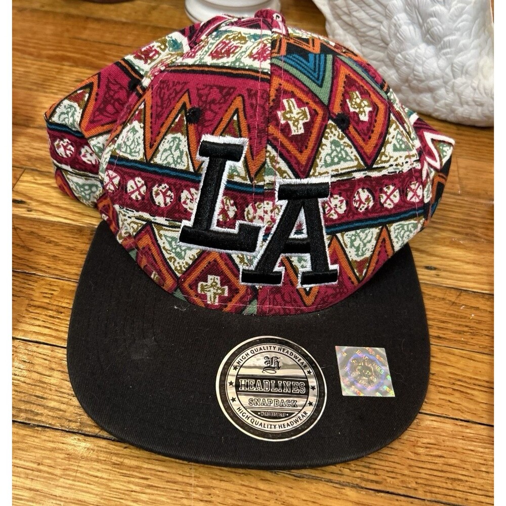 Headlines LA Los Angeles Aztec Print Hat Black Streetwear Cap